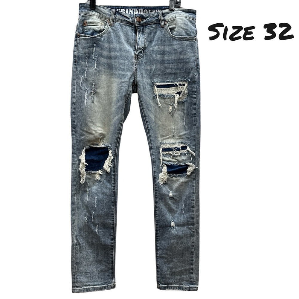 Grindhouse Y2K Stretch‎ Skinny Distressed Denim Jeans Skateboard Mens 32 (35x32)
